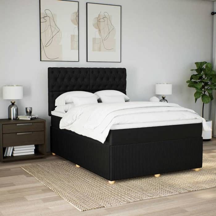 VidaXL Slatted Bed Base with Mattress Black 140x190 Cm Fabric 3292060