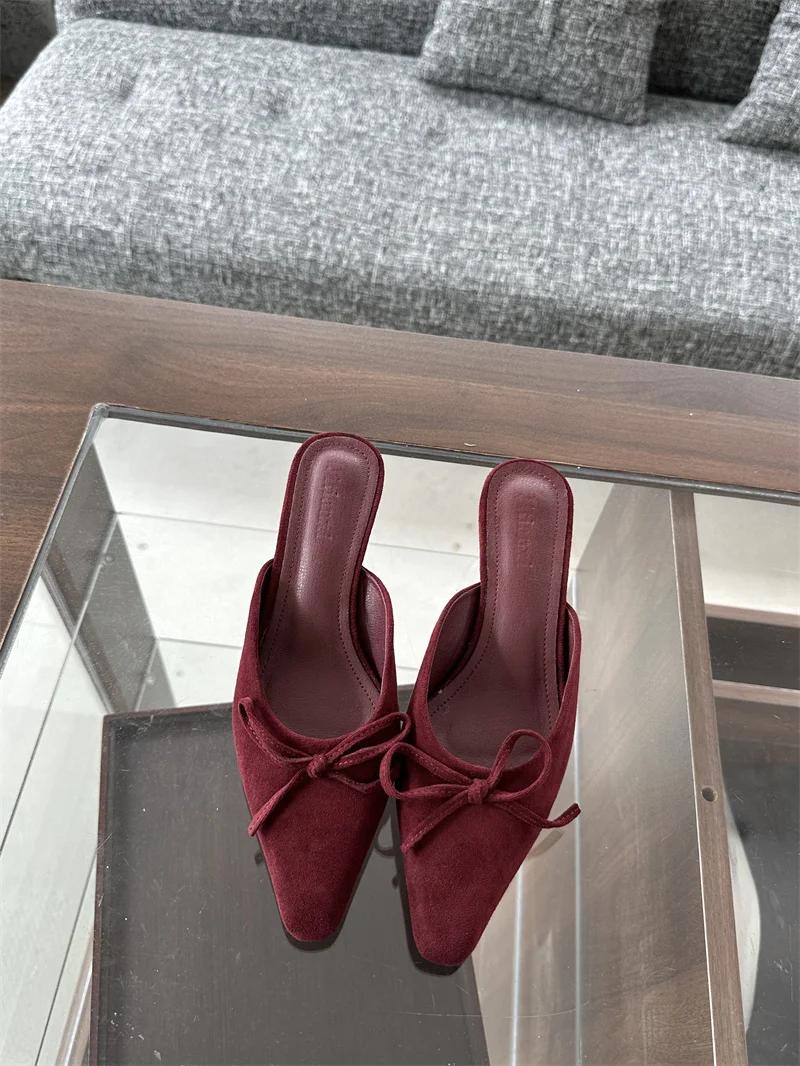 

Модные летние новые женские сандалии, с бантом, на тонком высоком каблуке, крутые шлепанцы, женская обувь больших размеров 43 вино красного