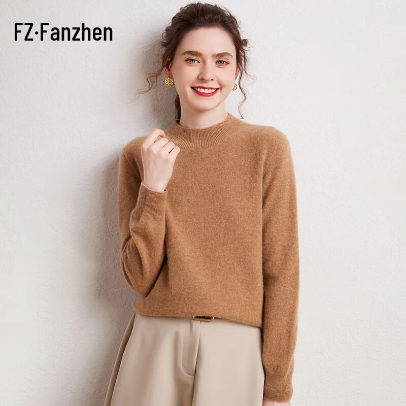 Fanzhen Women's 100% Cashmere Mock Neck Sweater