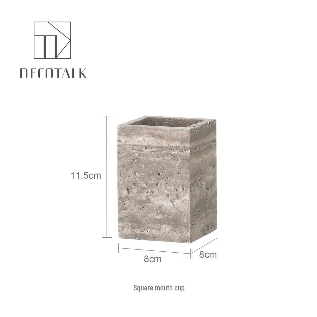 Set da Bagno Travertino Grigio Argento Wabi-Sabi: Vassoio e Decorazione per Lavabo.