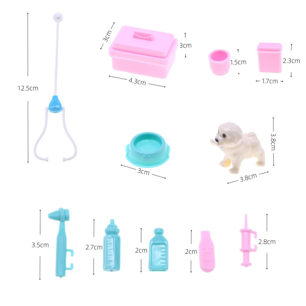 11Pcsset Dollhouse Pet House Dogs Medical Treatment Diy Birthday Gift Furniture Cute Kids Toys For Barbie Miniature Accessories