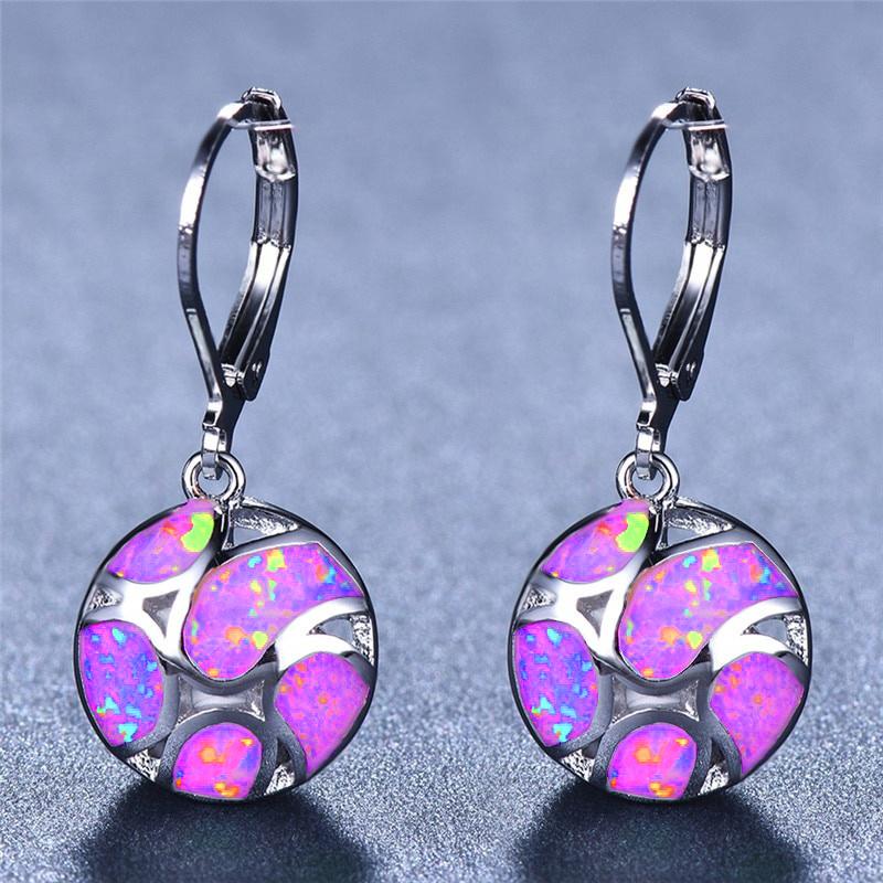Boho Vintage White Imitation Fire Opal Long Dangle Earrings For Women Geometric Triangle Purple Zircon Earrings Wedding