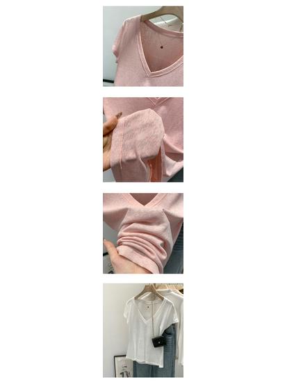 Korean Style V-Neck Short Sleeve Loose T-Shirt for Women – Summer 2026 Edition