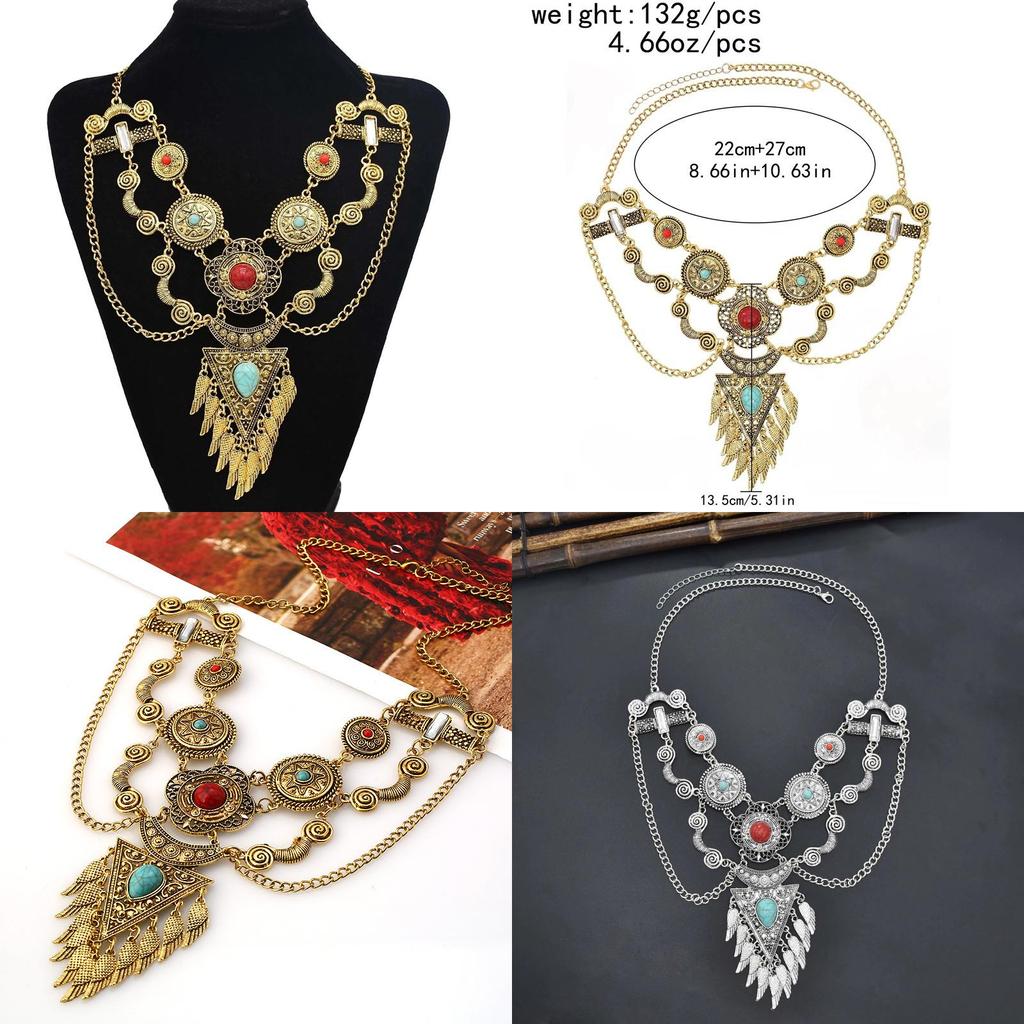 Ethnic Vintage Alloy Necklace With Geometric Pendant And Water Wave Chain For Women