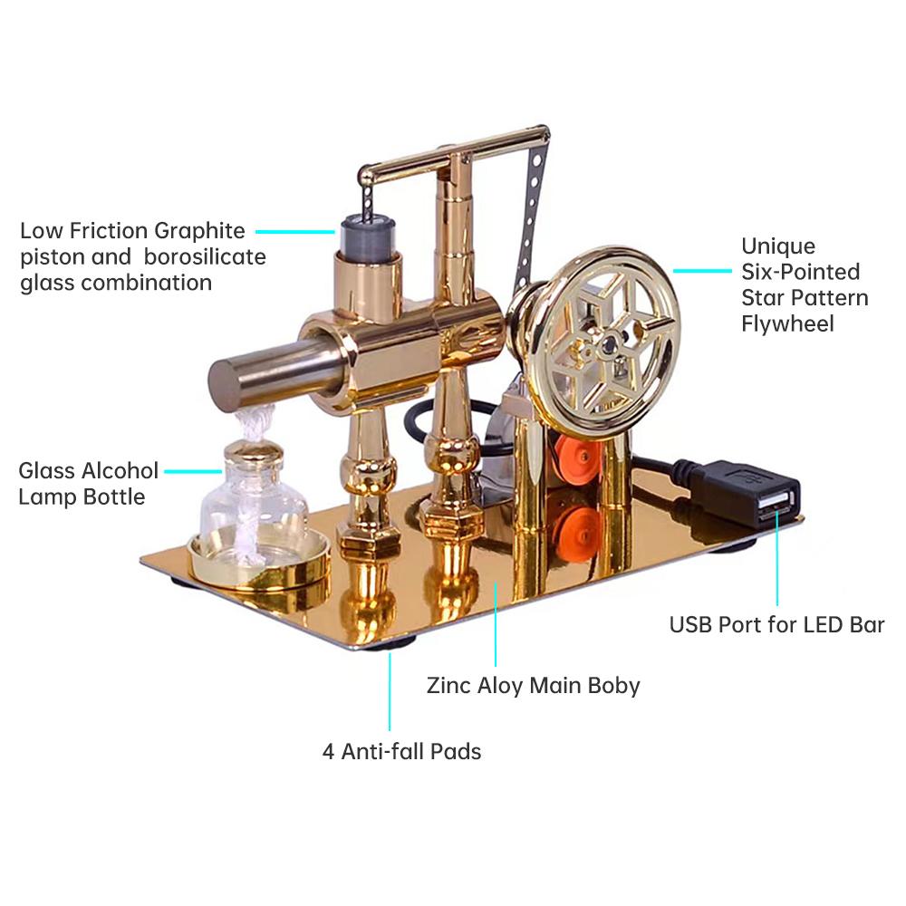 Hot Air Stirling Engine Motor Model Electricity Generator Motor with LED Bulb Six-pointed Star