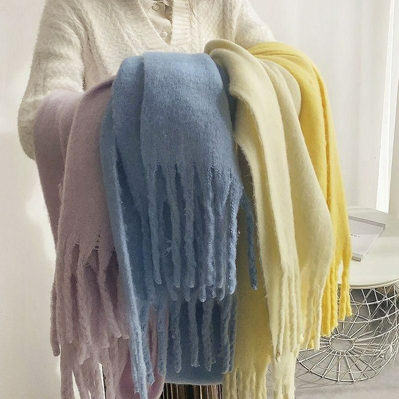 Solid Color Mohair Scarf Women's Winter Warmth Thickened All-match Long Bib Shawl