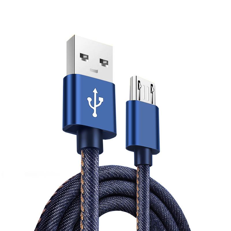 Denim-Datenkabel, geeignet für iPhone-, Xiaomi- und Huawei-Mobiltelefone, mit drei Schnittstellen Micro, Typ C und Apple, 1 m, 2 m, 3 m optional
