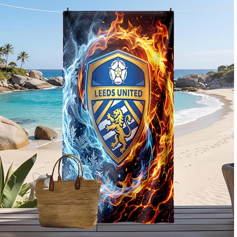 Leeds United Fußball-Druck Strandtuch, Großes Weiches Schnelltrocknendes Handtuch für Strand Camping Schwimmen