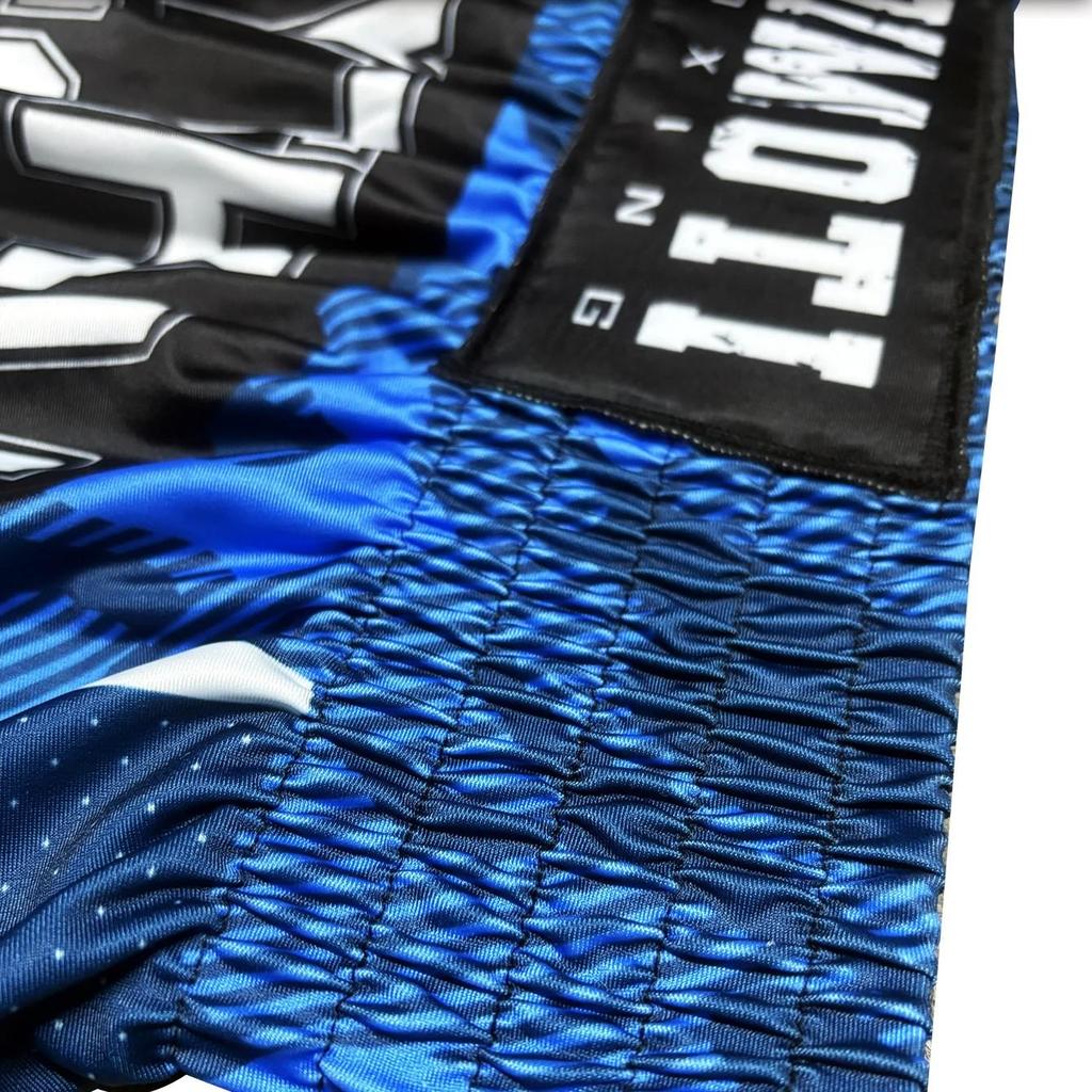 Blue Camouflage Muay Thai Kickboxing Boxing MMA UFC Casual Shorts Gym Sport Unisex Men Women Workout Quick Dry Print Elastic High Waist Training