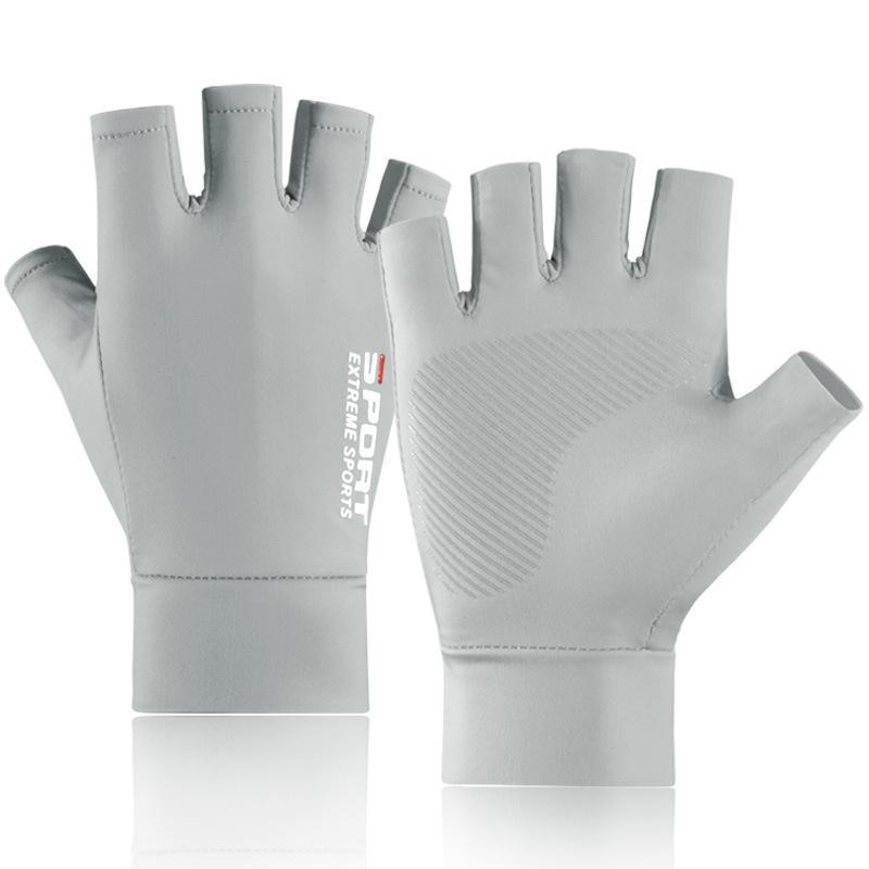 

Солнцезащитные перчатки из ледяного шелка, мужские летние тонкие нескользящие дышащие для улицы, езды, вождения, рыбалки, с открытыми двумя с половиной пальцами One size