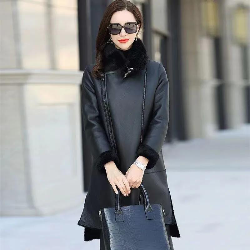 Jachetă de iarnă groasă și călduroasă pentru femei, de lungime medie, largă, cu guler tip costum