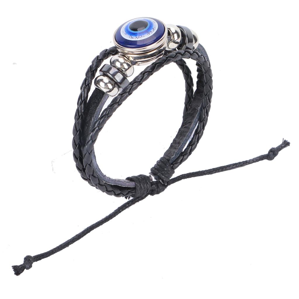Blue Evil"s Eye Bracelets Turkish Style Adjustable Length HandWoven Leather Men"s Jewelry
