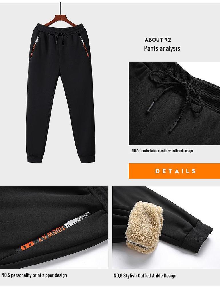 Men's Winter Fleece Lined Lambswool Coat and Pants Set - Outdoor Casual Sportswear, Plus Size Available