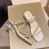 Two wear cool slippers, women's summer wear, new rhinestone crystal thick heel sandals, high heels