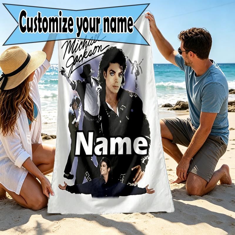 Personalisierbares Strandtuch mit individuellem Namen und Michael Jackson Druck, für Reise Camping Strandparty Heimdeko, Geburtstagsgeschenk für Familie & Freunde