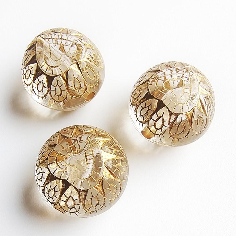 Gold-Plated Peach Heart Flat Round Acrylic Beads for DIY Jewelry Making