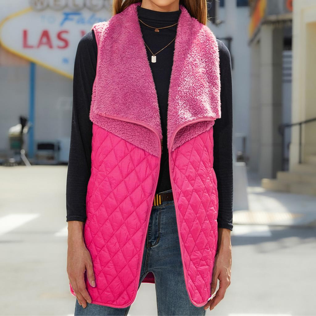 GMXIA Shimmering Women's Fall Fashion All Plush Patchwork Cardigan Sleeveless Coat Vest Women