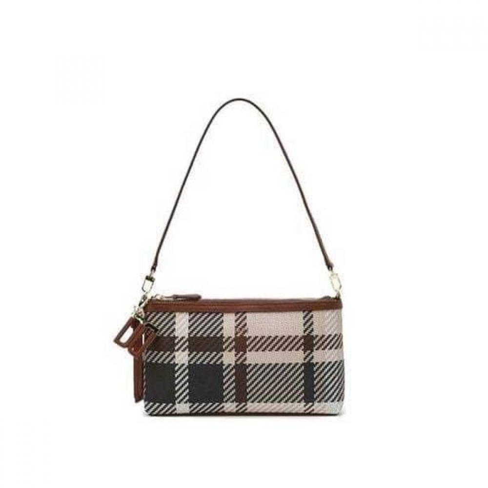 Daks Brown Tartan Check Leather Mixed Shoulder Bag Dcwa5e209w2