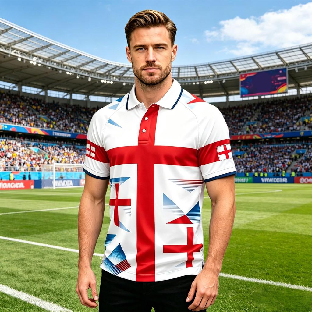 Klassiek Heren Poloshirt Voetbalshirt met Bedrukt Engeland Embleem en Badge Ontwerp Geschikt voor Casual en Sportkleding