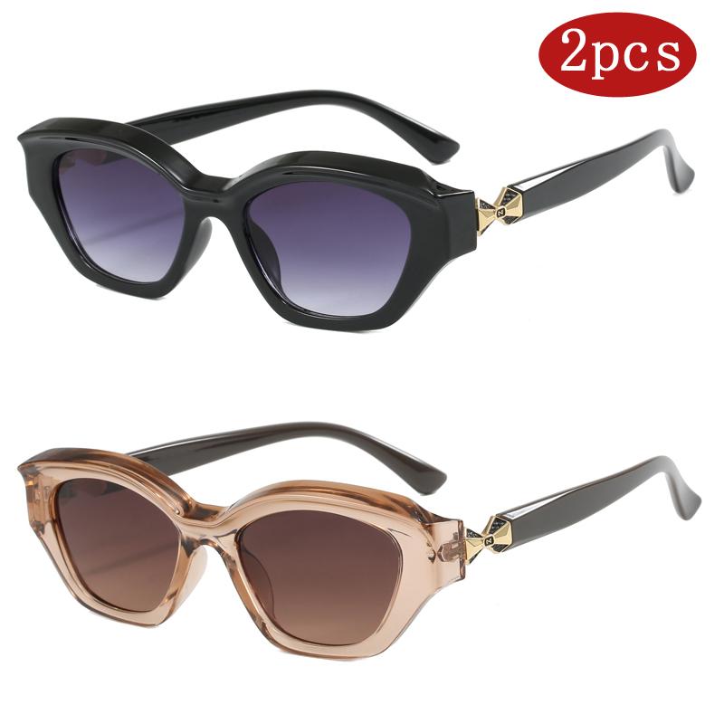 2pcs Luxury Cat Eye Metal Sunglasses Women Men Fashion Brand Designer Punk Sun Glasses Sexy Ladies Shades Eyeglasses UV400