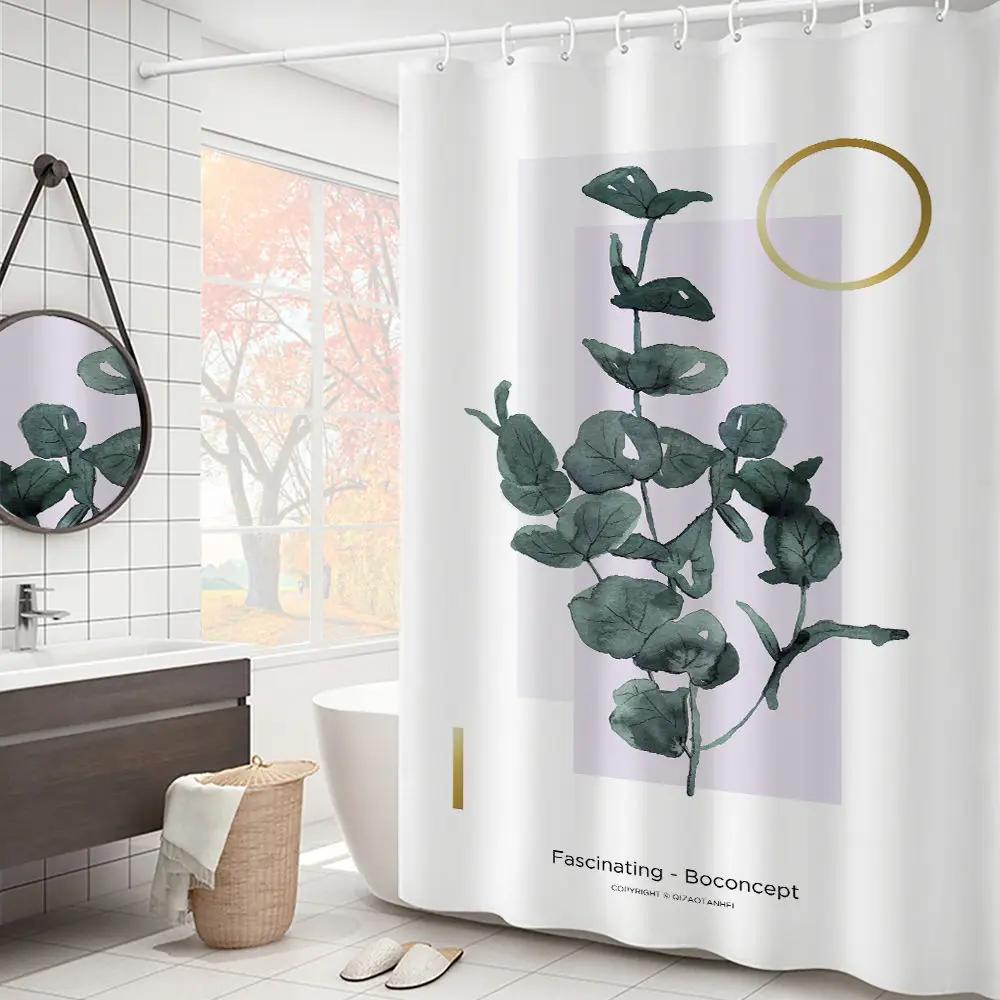 Purple Hydrangea Flower White Shower Curtain Landscape 3D Green Plant Waterproof Polyester Bathroom Curtains Bath Screen Decor