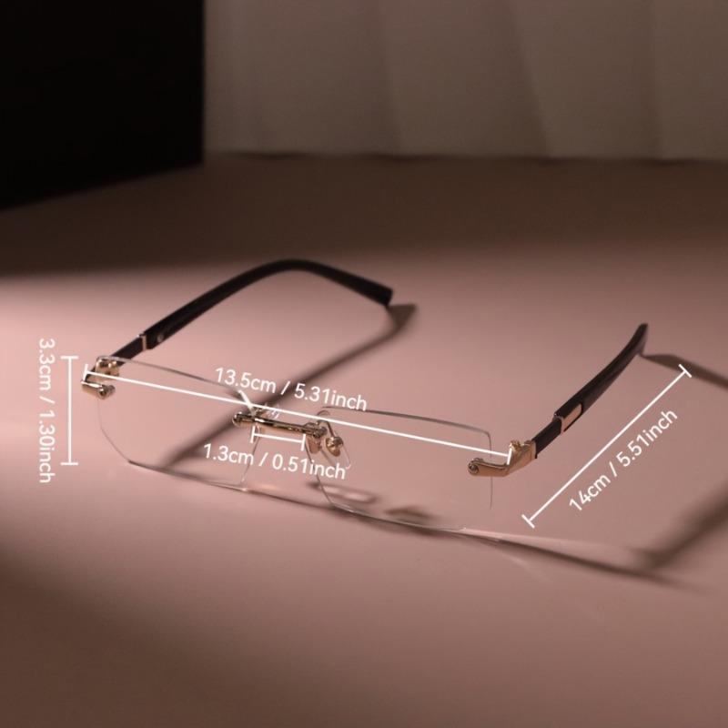 [Chic Rectangle Glasses for Men] Chic Rimless Rectangle Glasses for Men & Women - Vintage-Inspired, Clear Lens, Zinc Alloy Frame