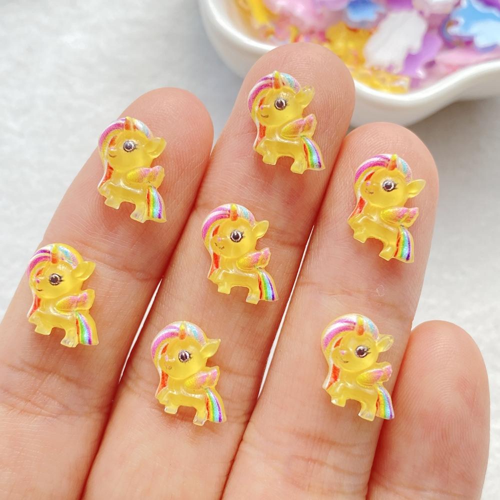 50Pcs Cute Resin Little Unicorn Pony Flat Back Ornament Jewelry Making Manicure Hairwear Accessorie
