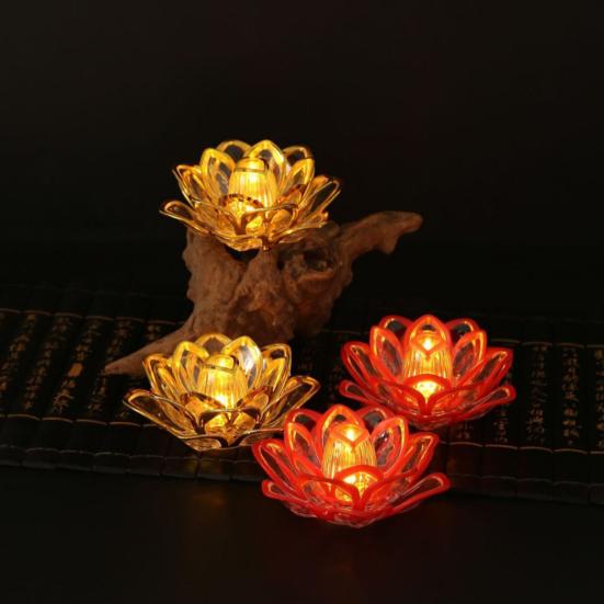 Diwali LED Lotosová svíčka Lampa na baterie Elektronické svíčky bez plamene Buddhistické stolní noční světlo do chrámu Stolní středový prvek