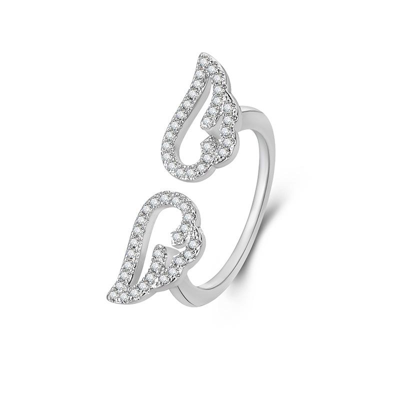 Trendy Creative Angel Wing Diamond Inlaid Couple Ring Adjustable Opening
