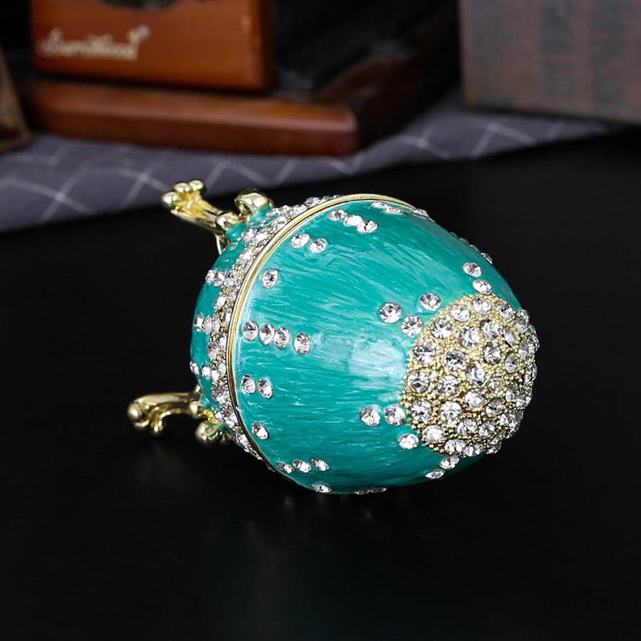 Enamel Egg Shaped Jewelry Box Diamond Encrusted Alloy Egg Shaped Jewelry Box Creative Home Ornament Storage