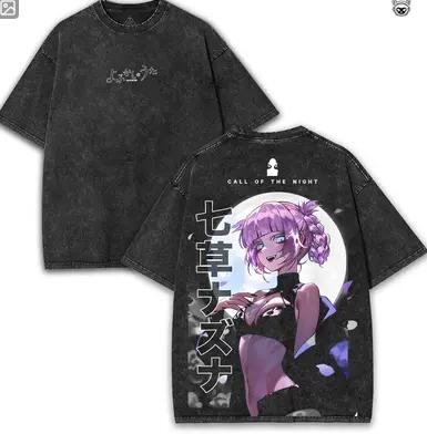 Japanese Hot Anime CALL OF THE NIGHT Washed Tees Oversized High Quality Unisex Hot Product Washed Retro Fashion Couples Classic