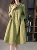 Elegant French Linen Shirt Dress, Trendy Minimalist Spring/Autumn New Slim Fit Solid Color Dress