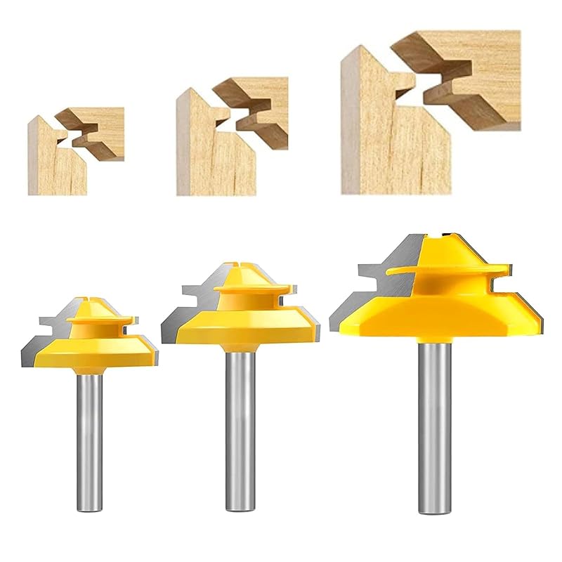45 Degree Lock Miter Router Bit 3-Piece Set, for 31/64", 37/64",3/4" Cutting Height, 1/4 Inch Shank.Woodworking Tools Joint Router Bits (3PCS 1/4