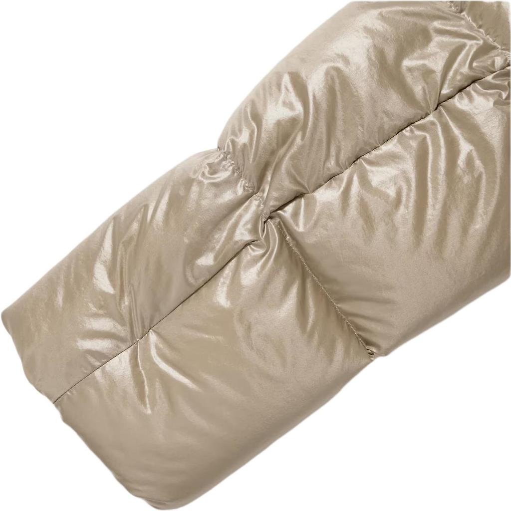 Uniqlo Korean Style Shiny Padded Comfortable Short Zip-Up Stand Collar Down Jacket Women Outerwear Beige 450456-31