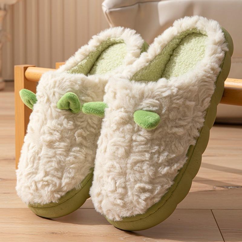 Autumn and winter new plush cotton slippers women's thickened warm non-slip soft sole household cute home fluffy shoes men