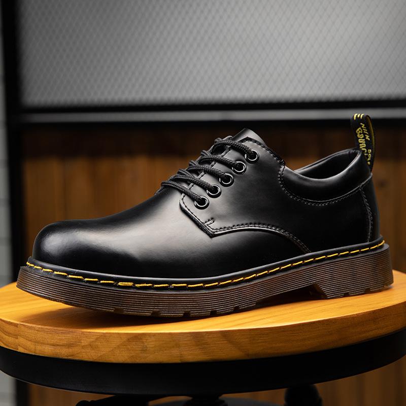 Men's Shoes Spring New Low-top Big-headed Black Martin Shoes Men's Versatile British Casual Leather Shoes