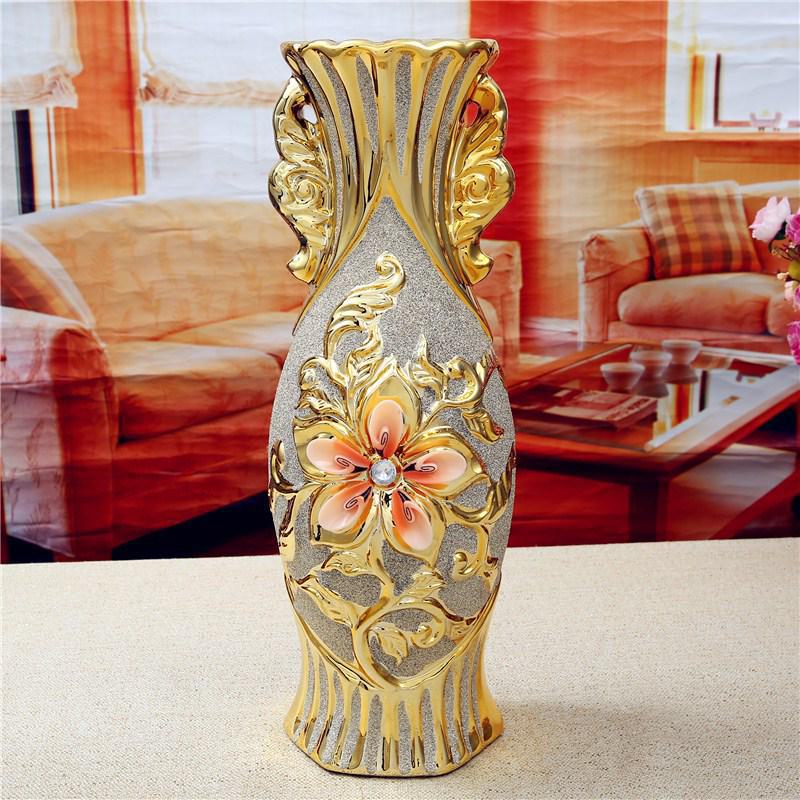European Ceramic Vase Ornament, Gold Wedding Gift, Living Room Decoration, Soft Home Furnishing