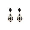 New Geometric Rhombus Drop Glaze Black White Checkerboard Earrings Women's Fashion Daily Accessory Party Jewelry Birthday Gifts