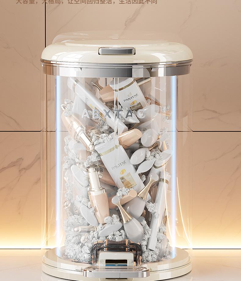 Light Luxury Pedal-Operated Metal Trash Can with Dual Lid, Large Capacity for Bathroom & Living Room