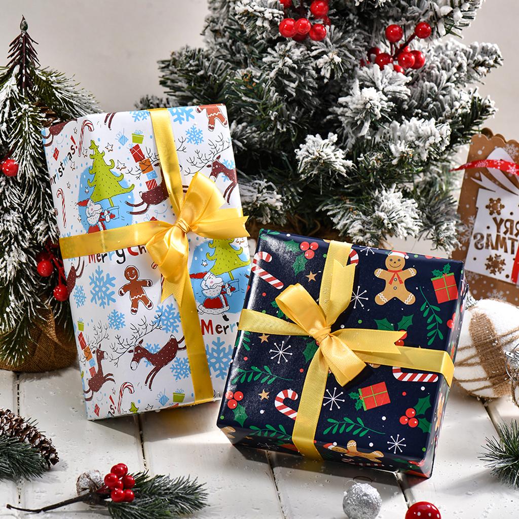 8 pièces/ensemble Papier d'emballage cadeau de Noël Décorations de Noël 2024 Papier d'emballage de Noël Ornements Navidad Natal Cadeau de Nouvel An 2025