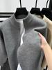 Men's Versatile Solid Color Thickened Knit Cardigan Sweater with Stand Collar and Zipper for Spring and Autumn