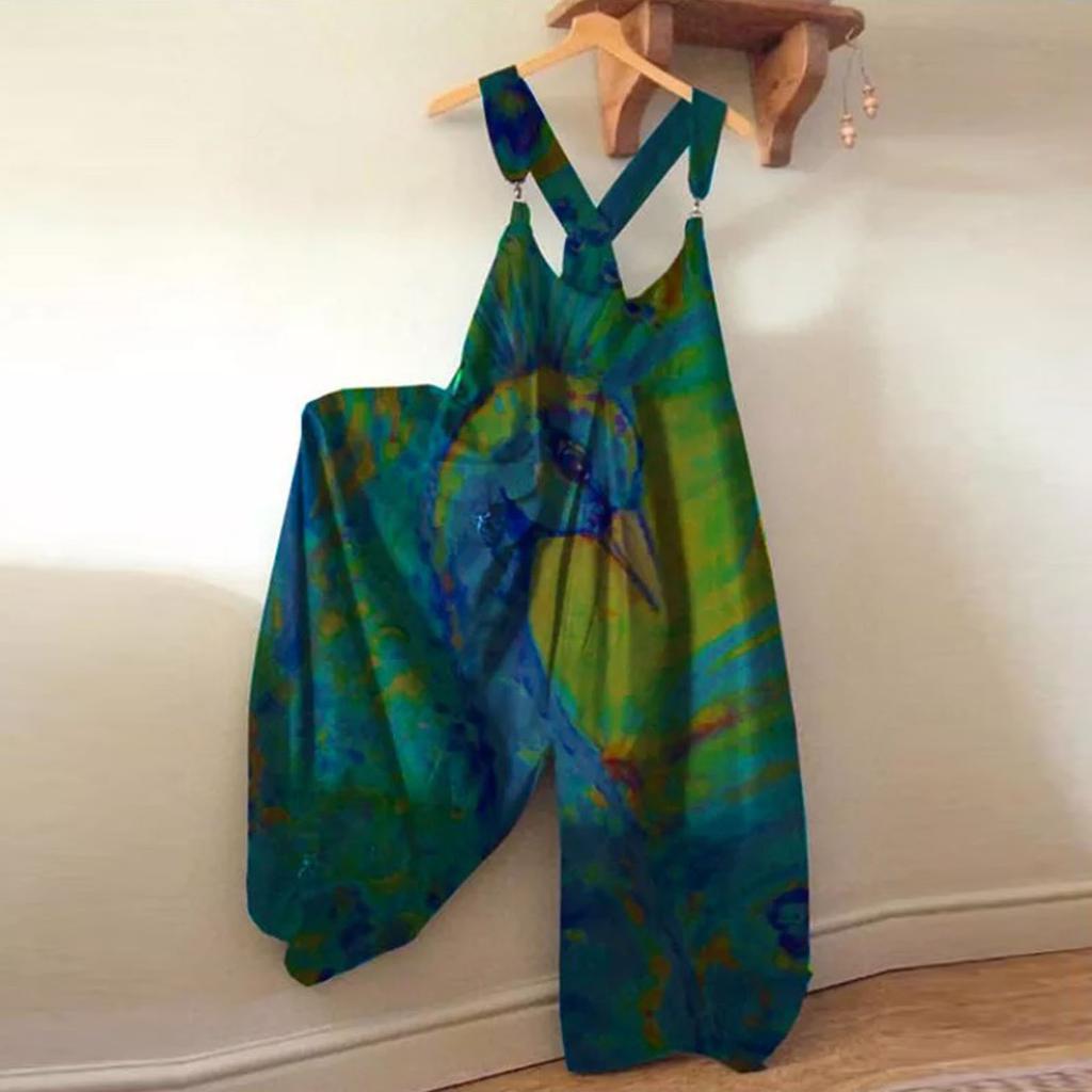 Damen-Overall in Übergröße, modisch, bedruckt, locker, lässig, Träger hinten, weites Bein