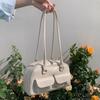 Women Shoulder Bag Faux Leather Slim Straps Retro Solid Color Smooth Large Capacity Multi Pockets Zipper Closure Commute Travel Handbag Underarm Bag