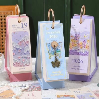 2026 Oil Pastel Desk Calendar Daily Planner Event Marker Desk Calendar Decorative Coil Bound Calendar for Home Office School