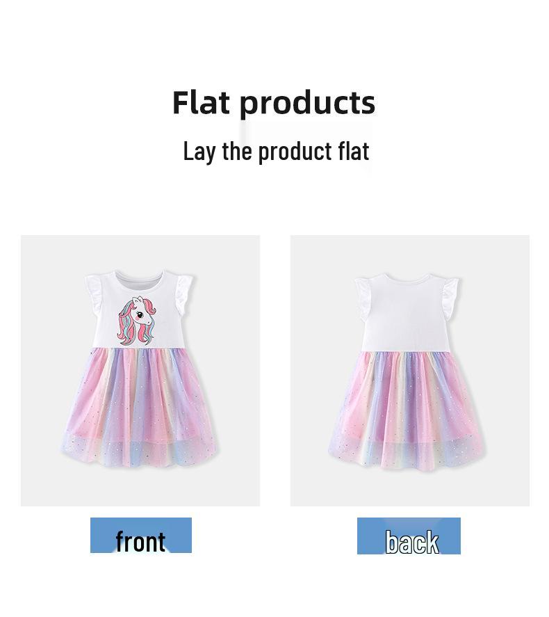 Spring/Summer 2026 Girls' Ruffle Sleeve Mesh Dress with Cute Animal Print