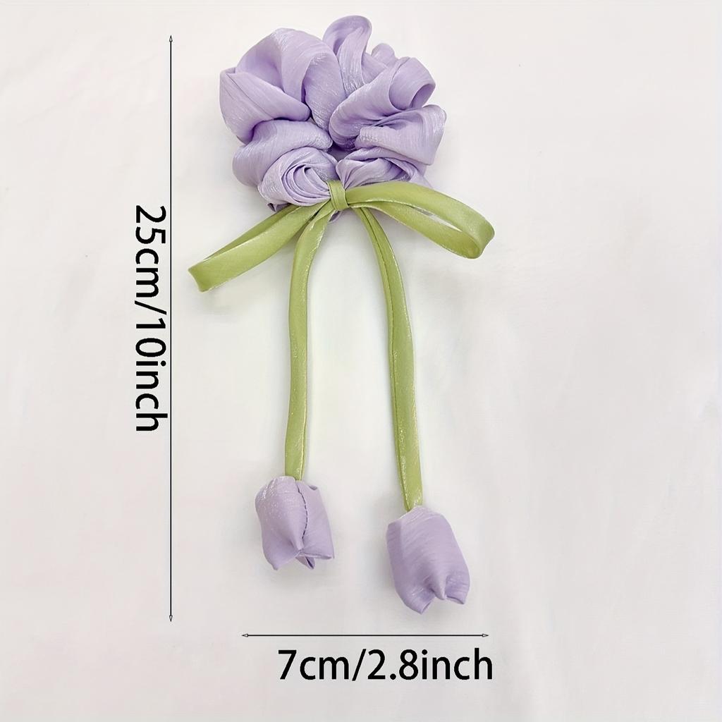 3pcs Sweet Girl Wind Mesh Strap Tulip Large Intestine Hair Hoop Handmade Butterfly Knot  Rope Tie Ponytail Knot Hair Tie