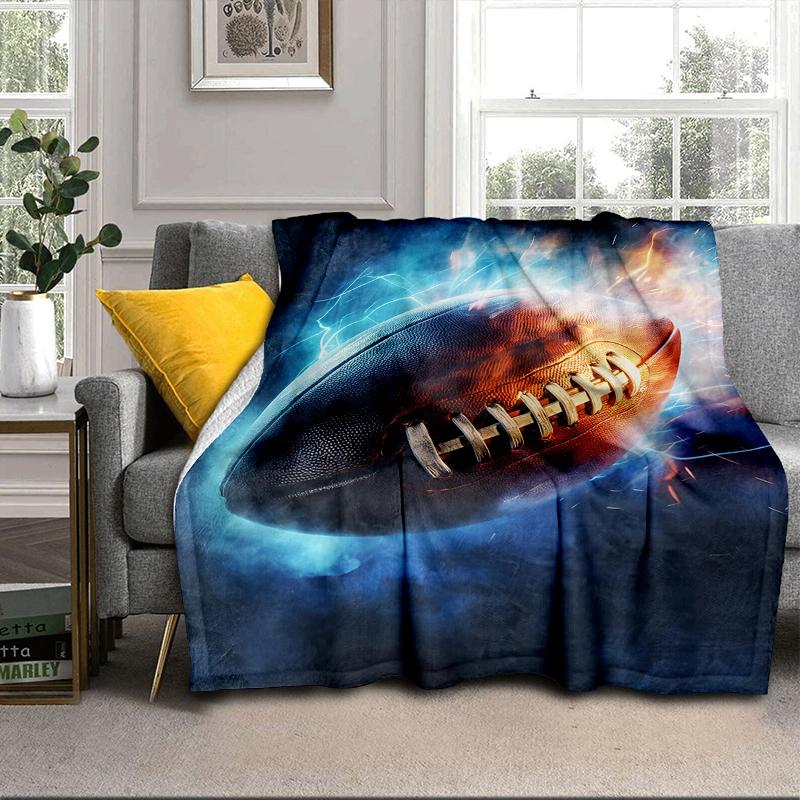 Flaming Football In Action Blanket Flannel Blanket for Bed, Sofa, Camping, Hiking, Picnic Essentials, Gift for Family Fan Gifts