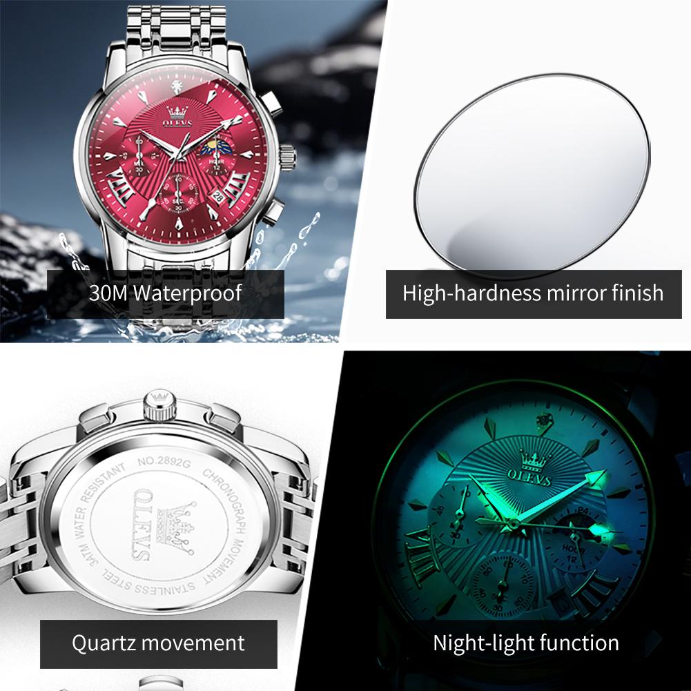 OLEVS Merk Horloge Trendy Mode Waterdicht Lichtgevend Kwarts Herenhorloge 2892