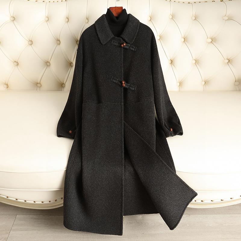 2024 autumn and winter new double-sided wool coat simple and fashionable knee-length light luxury high-end woolen coat women