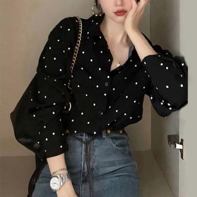 Korean Fashion Women Polka Dot Printed Shirt New Casual Long Sleeve Simple Shirt Spring Autumn Lapel Loose Office Ladies Elegant Tops Clothing 2954